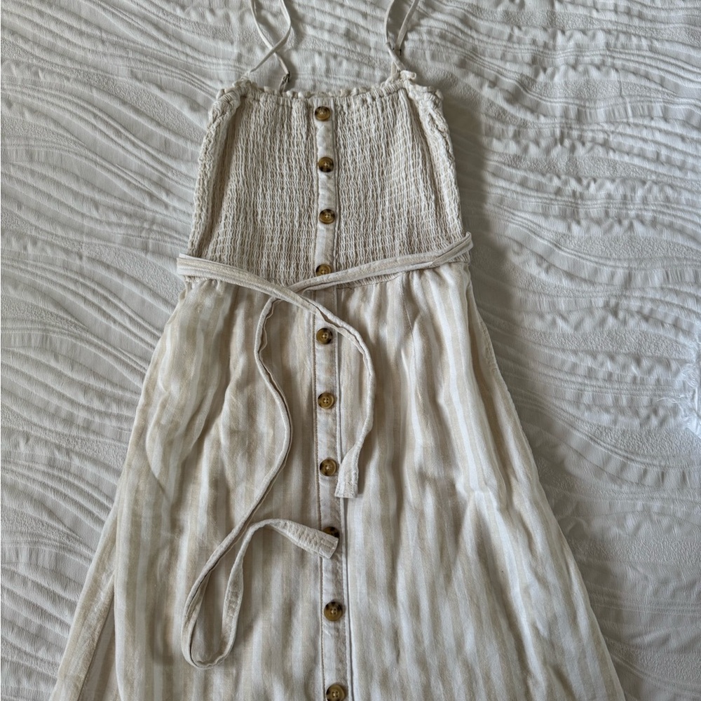 Abercrombie White and Beige Striped Dress